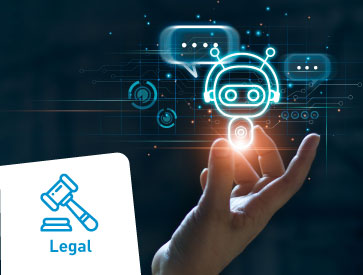 A hand interacts with a glowing chatbot icon, symbolizing AI communication